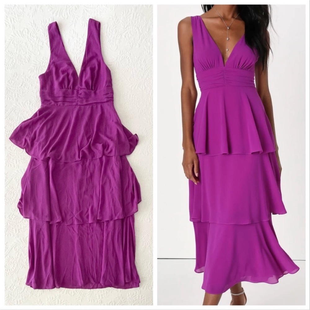 Lulu's Magenta Tiered Midi Dress